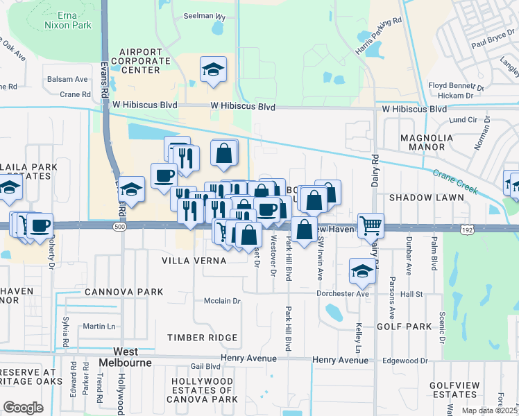 map of restaurants, bars, coffee shops, grocery stores, and more near 39 Piney Branch Way in Melbourne