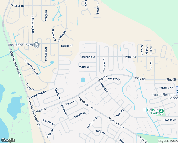 map of restaurants, bars, coffee shops, grocery stores, and more near 307 Shad Way in Kissimmee