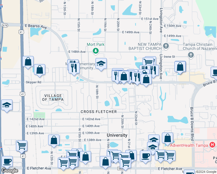 map of restaurants, bars, coffee shops, grocery stores, and more near in University