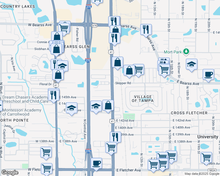 map of restaurants, bars, coffee shops, grocery stores, and more near 881 Colonial Drive in Tampa