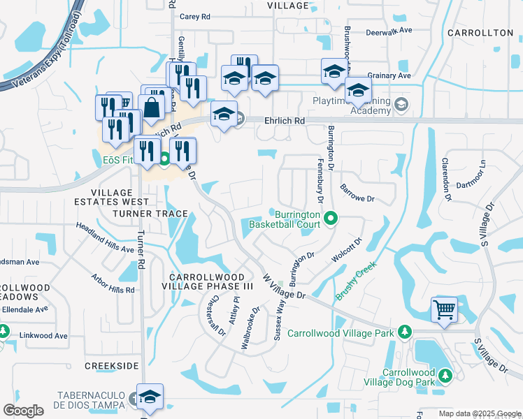 map of restaurants, bars, coffee shops, grocery stores, and more near 14115 Stonegate Drive in Tampa