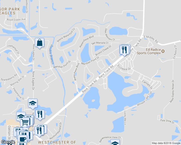 map of restaurants, bars, coffee shops, grocery stores, and more near 14621 Mirabelle Vista Circle in Tampa