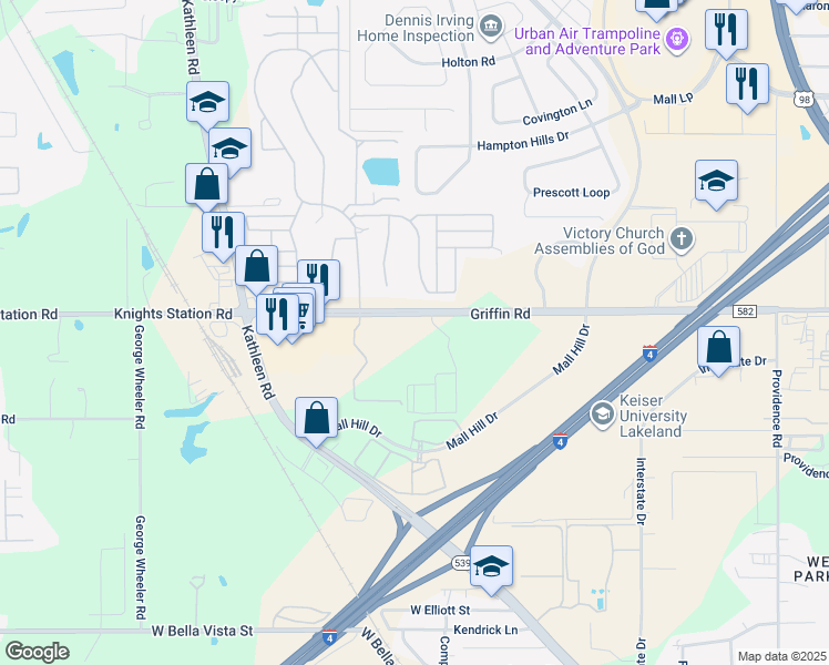 map of restaurants, bars, coffee shops, grocery stores, and more near 1906 Griffin Road in Lakeland