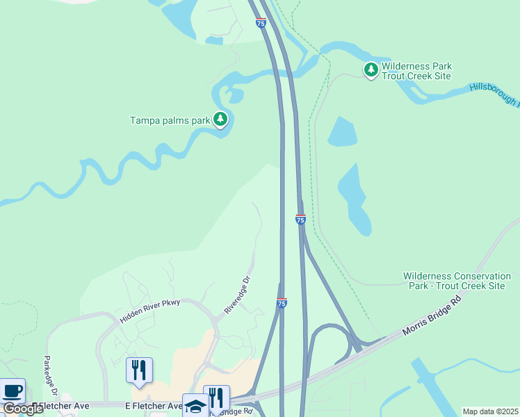 map of restaurants, bars, coffee shops, grocery stores, and more near 14198 Riveredge Drive in Tampa