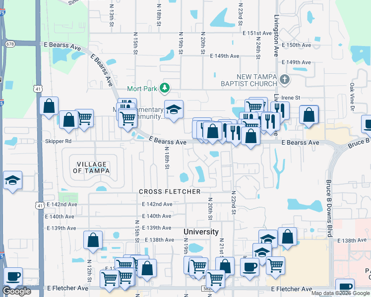 map of restaurants, bars, coffee shops, grocery stores, and more near in University