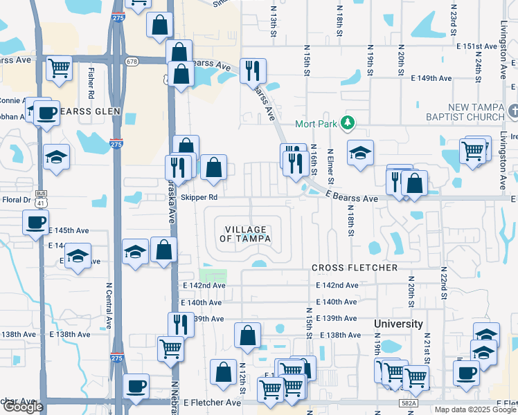 map of restaurants, bars, coffee shops, grocery stores, and more near 1449 4 Seasons Boulevard in Tampa