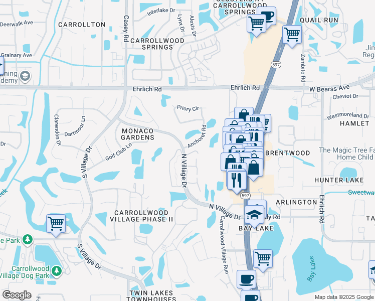 map of restaurants, bars, coffee shops, grocery stores, and more near 14501 Anchoret Road in Tampa