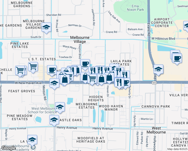 map of restaurants, bars, coffee shops, grocery stores, and more near 75 Maybeck Place in Melbourne