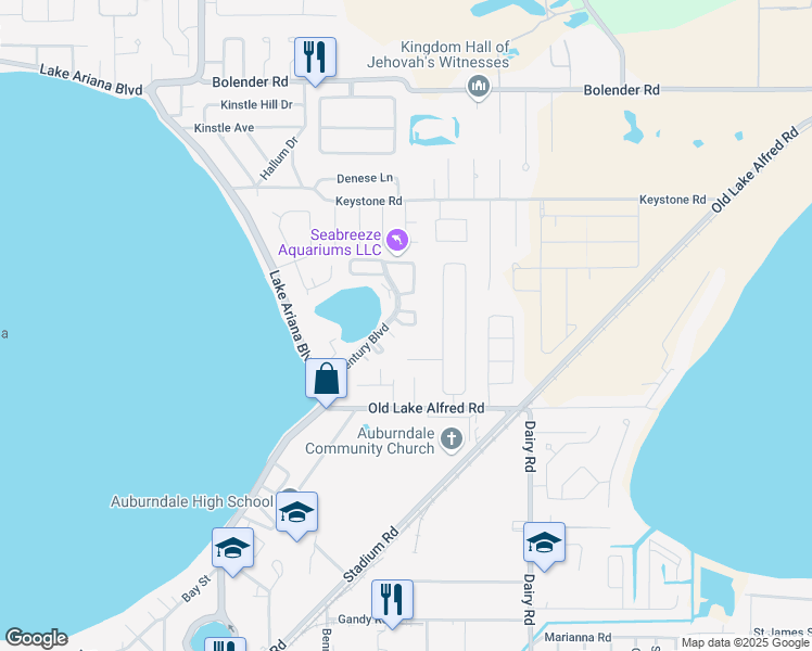 map of restaurants, bars, coffee shops, grocery stores, and more near 198 Lakeside Hills Loop in Auburndale