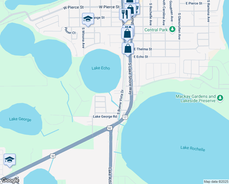 map of restaurants, bars, coffee shops, grocery stores, and more near 1040 South Buena Vista Drive in Lake Alfred