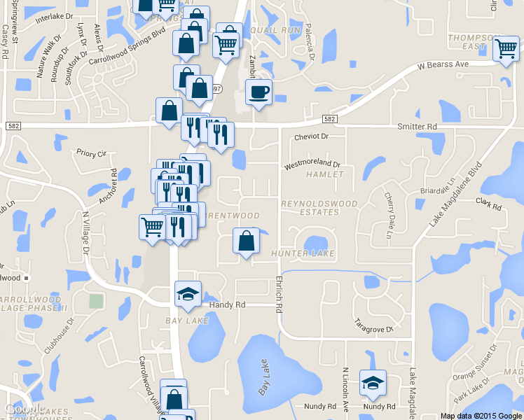 map of restaurants, bars, coffee shops, grocery stores, and more near 3502 Ehrlich Road in Tampa
