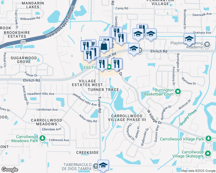 map of restaurants, bars, coffee shops, grocery stores, and more near 5204 Turnbury Court in Tampa