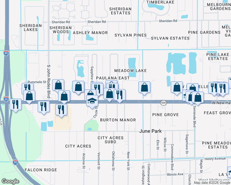 map of restaurants, bars, coffee shops, grocery stores, and more near 6 Nina Jean Drive in Melbourne