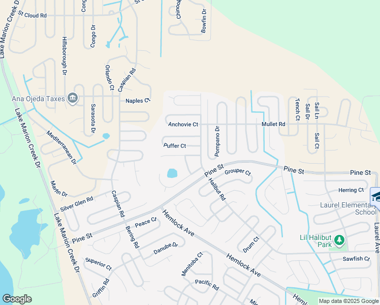 map of restaurants, bars, coffee shops, grocery stores, and more near 307 Shad Way in Kissimmee