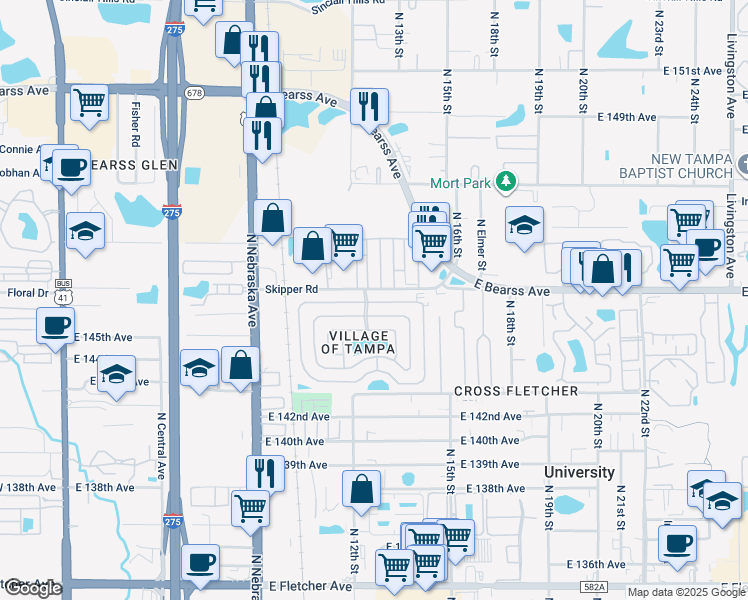 map of restaurants, bars, coffee shops, grocery stores, and more near 1449 4 Seasons Boulevard in Tampa