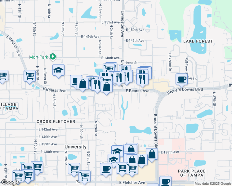 map of restaurants, bars, coffee shops, grocery stores, and more near in University