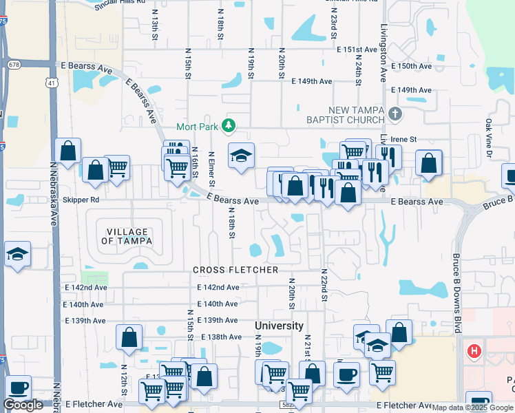 map of restaurants, bars, coffee shops, grocery stores, and more near in University