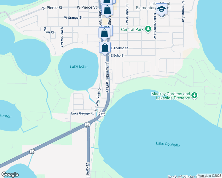 map of restaurants, bars, coffee shops, grocery stores, and more near 1020-C South Lake Shore Way in Lake Alfred