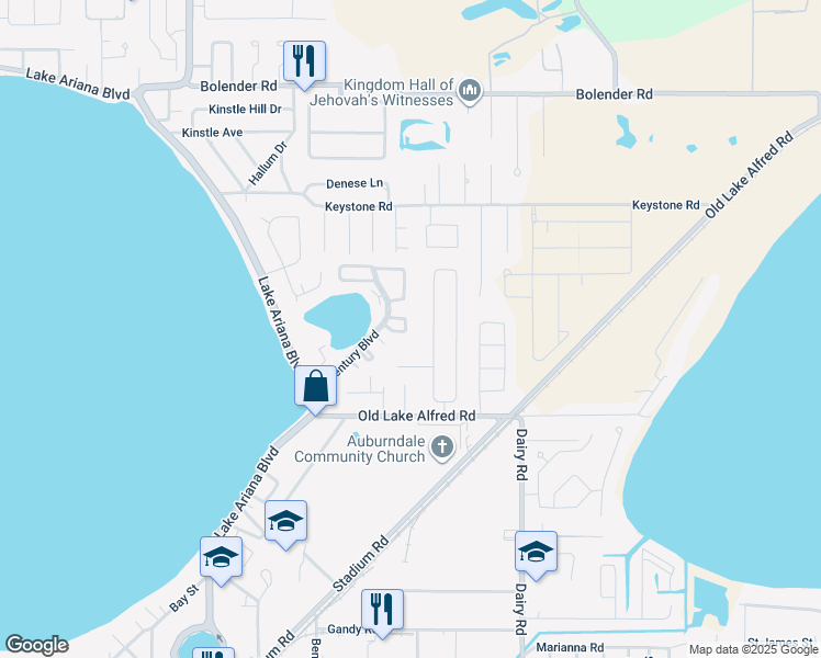 map of restaurants, bars, coffee shops, grocery stores, and more near 276 Bentley Oaks Boulevard in Auburndale