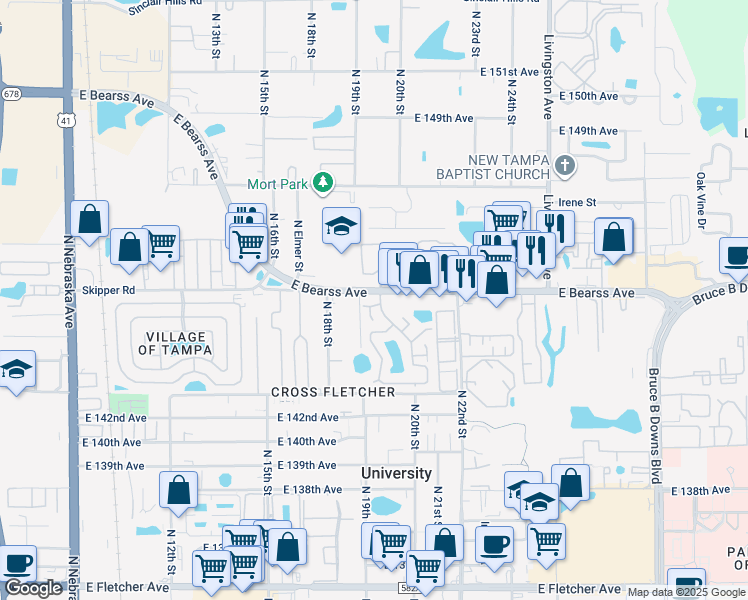 map of restaurants, bars, coffee shops, grocery stores, and more near in University