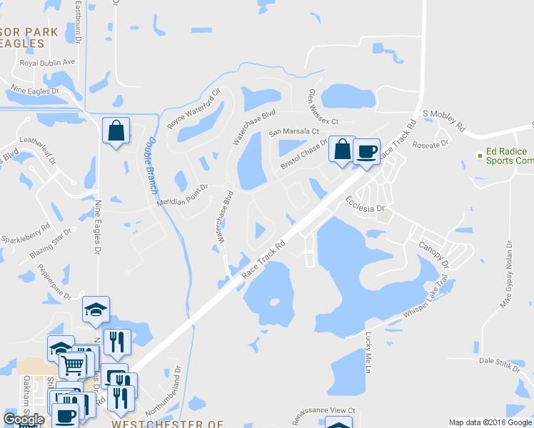 map of restaurants, bars, coffee shops, grocery stores, and more near 14621 Mirabelle Vista Circle in Tampa