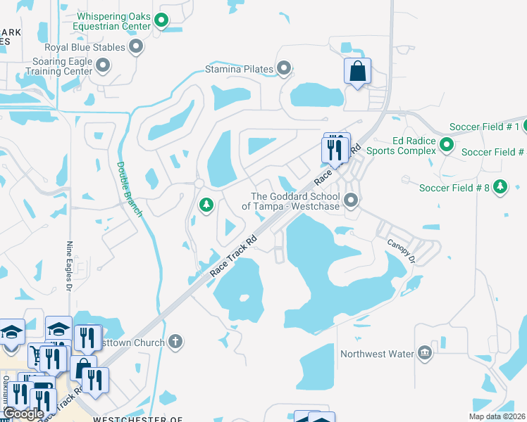 map of restaurants, bars, coffee shops, grocery stores, and more near 14622 Mirasol Manor Court in Tampa