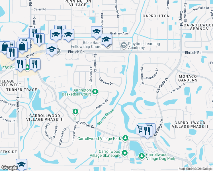 map of restaurants, bars, coffee shops, grocery stores, and more near 5021 Barrowe Drive in Tampa