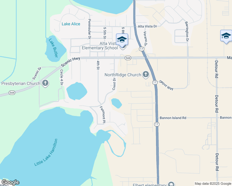 map of restaurants, bars, coffee shops, grocery stores, and more near 2600 Crest Drive in Haines City