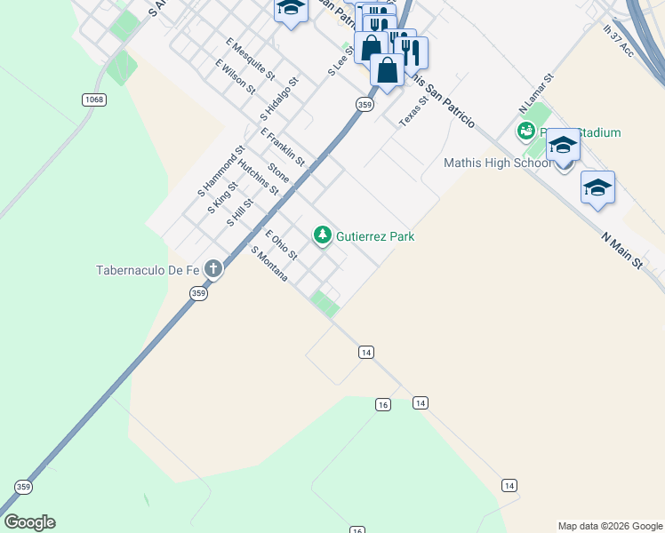 map of restaurants, bars, coffee shops, grocery stores, and more near 900 South Aster Avenue in Mathis