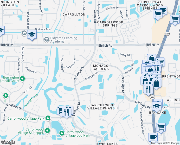map of restaurants, bars, coffee shops, grocery stores, and more near 14504 Nettlecreek Road in Tampa