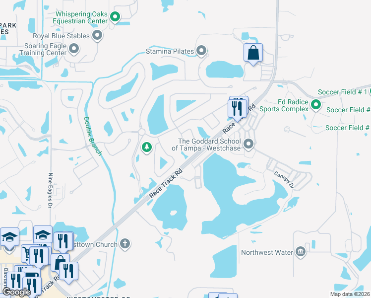 map of restaurants, bars, coffee shops, grocery stores, and more near 14622 Mirasol Manor Court in Tampa