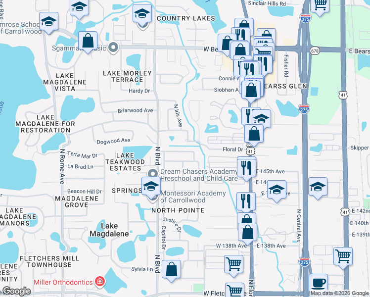 map of restaurants, bars, coffee shops, grocery stores, and more near 816 Ambassador Loop in Tampa