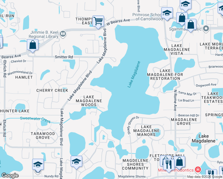 map of restaurants, bars, coffee shops, grocery stores, and more near 2613 Clark Road in Tampa