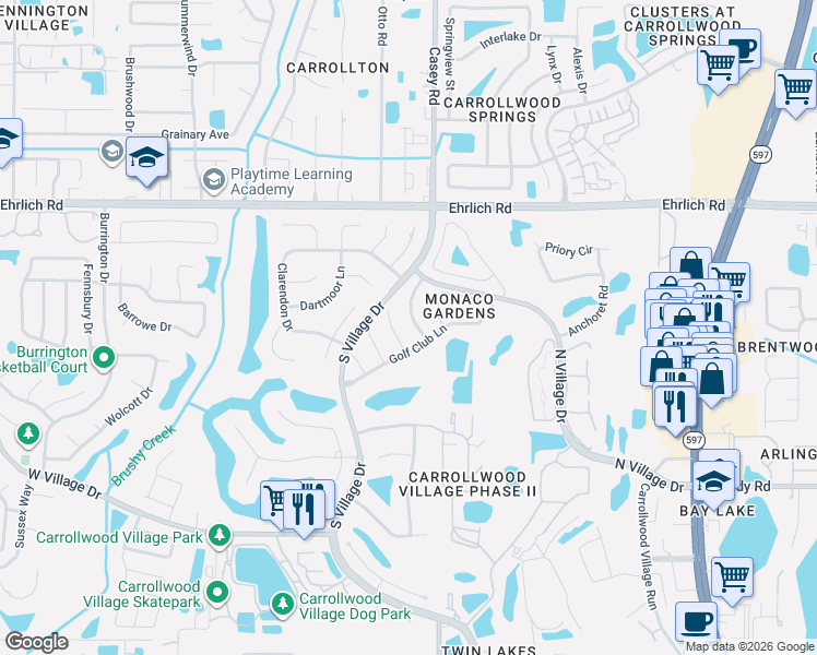 map of restaurants, bars, coffee shops, grocery stores, and more near 14504 Nettlecreek Road in Tampa