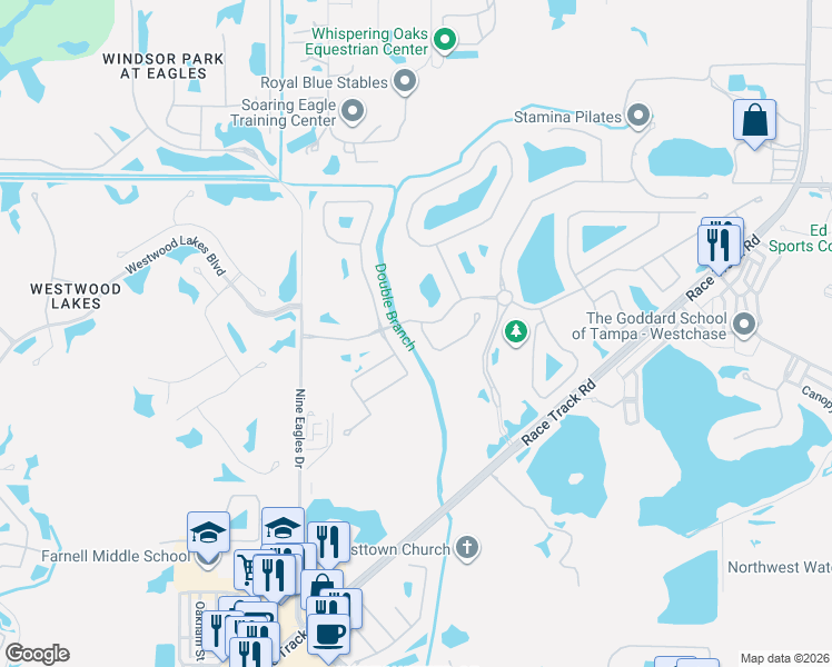 map of restaurants, bars, coffee shops, grocery stores, and more near 14629 Tudor Chase Drive in Tampa