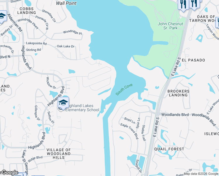 map of restaurants, bars, coffee shops, grocery stores, and more near 3938 Tarian Court in Palm Harbor