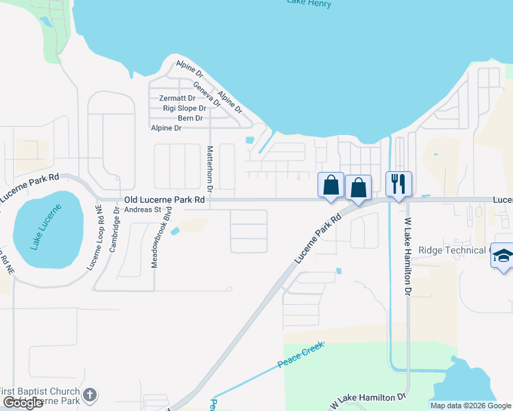 map of restaurants, bars, coffee shops, grocery stores, and more near 5657 Forest Ridge Drive in Winter Haven