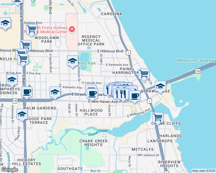 map of restaurants, bars, coffee shops, grocery stores, and more near in Melbourne