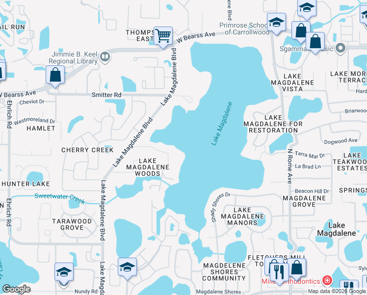 map of restaurants, bars, coffee shops, grocery stores, and more near 2613 Clark Road in Tampa