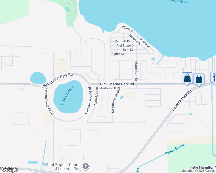 map of restaurants, bars, coffee shops, grocery stores, and more near 133 Andreas Street in Winter Haven