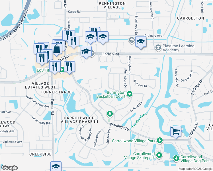 map of restaurants, bars, coffee shops, grocery stores, and more near 5101 West Village Drive in Tampa