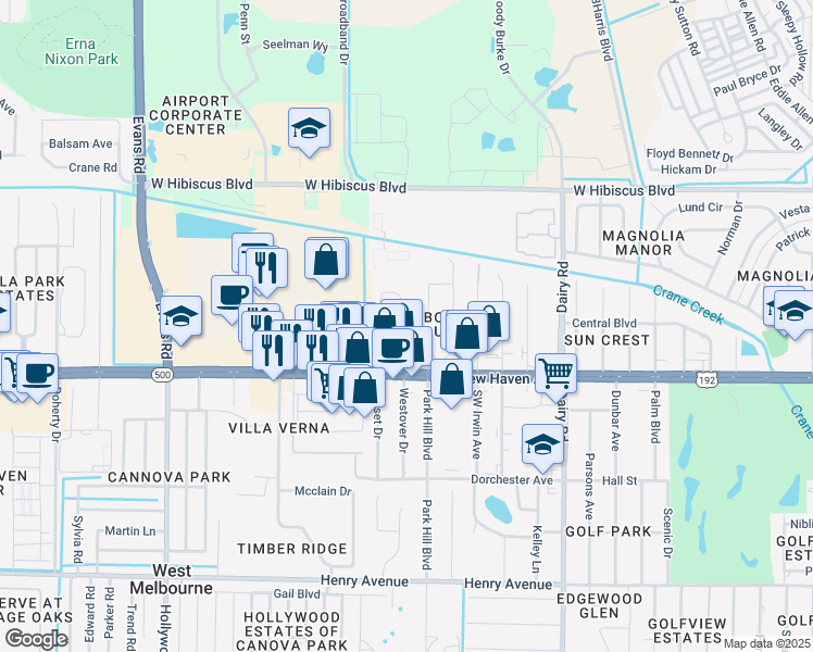 map of restaurants, bars, coffee shops, grocery stores, and more near 39 Piney Branch Way in Melbourne