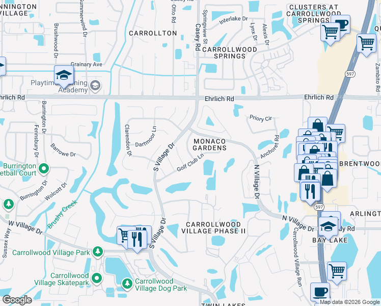 map of restaurants, bars, coffee shops, grocery stores, and more near 14504 Nettlecreek Road in Tampa