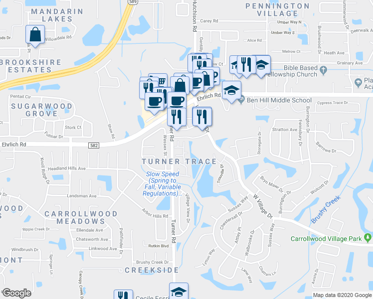 map of restaurants, bars, coffee shops, grocery stores, and more near 5204 Turnbury Court in Tampa