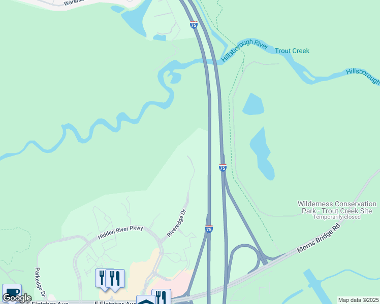map of restaurants, bars, coffee shops, grocery stores, and more near 14198 Riveredge Drive in Tampa