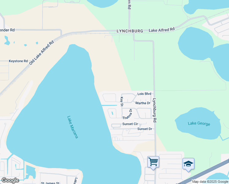 map of restaurants, bars, coffee shops, grocery stores, and more near 2177 Lois Boulevard in Lake Alfred