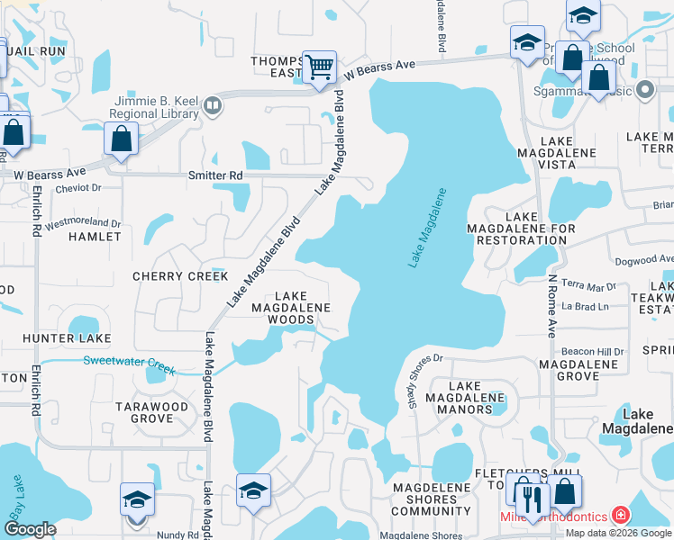 map of restaurants, bars, coffee shops, grocery stores, and more near 2615 Clark Road in Tampa