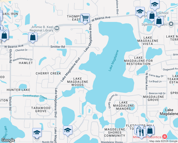 map of restaurants, bars, coffee shops, grocery stores, and more near 2615 Clark Road in Tampa