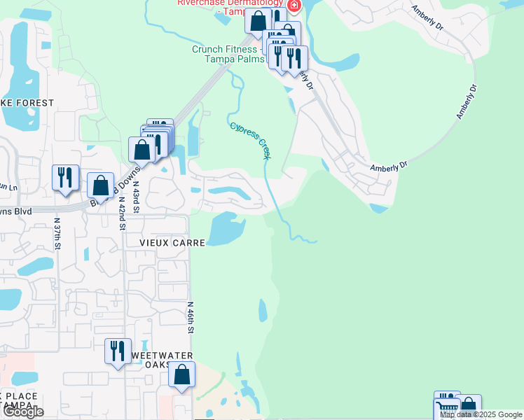 map of restaurants, bars, coffee shops, grocery stores, and more near 15211 Plantation Oaks Drive in Tampa
