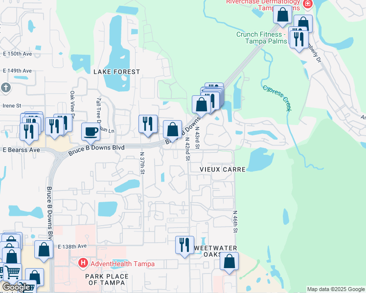map of restaurants, bars, coffee shops, grocery stores, and more near 14530 North 42nd Street in Tampa